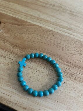 Turquoise Cross Beaded Stretch Bracelet